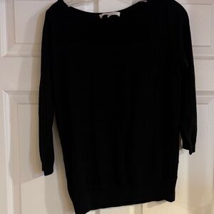 LOFT Black Crew Neck 3/4 Sleeve Sweater with Pattern